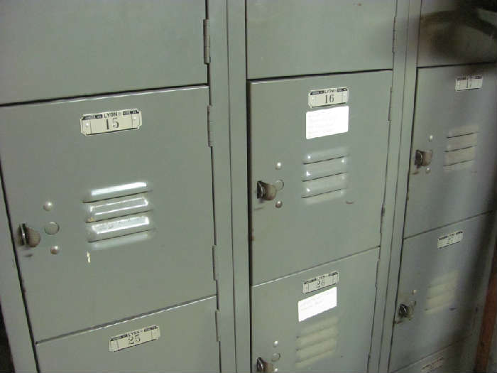 Bank of cubby lockers