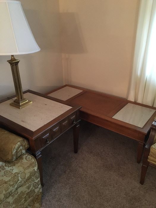 Marble top coffee table and 2 matching side tables