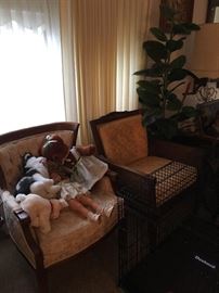 Stuffed toys love playing on these 2 vintage chairs