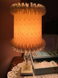 Vintage Crystal Lamps on Marble base with Vintage shades