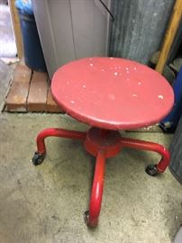 Vintage Metal Garage Stool on wheels