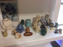Various Owl collections, some marble, wood, ceramic, glass