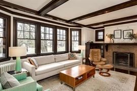 Mitchell Gold & Bob Williams Sofa.  Measures: 100’’ W x 39’’ D x 30’’ H.  Room & Board Coffee/Cocktail Table.  Measures: 48’’ L x 24’’ D x 15’’ H.  Ekornes Stressless Brown Leather Chair with Brown Leather Ottoman.  Measures: 32’’ W x 25’’ D x 40’’ H