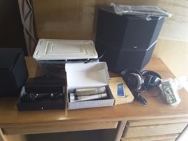 Microphones and  Klipsch Subwoofers, plus Headphones