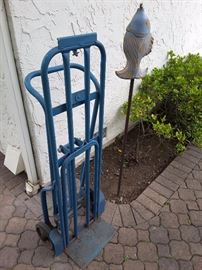 Professional Heavy Duty Dolly and Ceramic Fish, Blue and Orange, Garden Torch (there are 2 Torches).