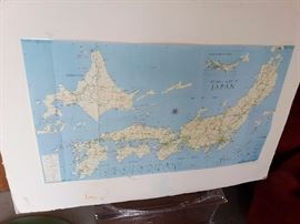 Map of Japan on cardboard. Map of Bay Area on cardboard on the other side.