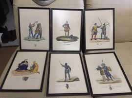 Set of 6 Templar Knights Pictures Framed.