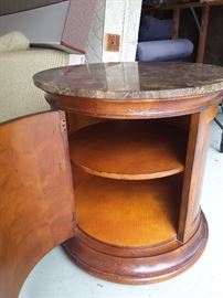 Marble Top Wood End Table Cabinet with 2 Shelves.