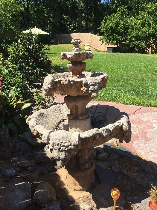 Cast concrete garden fountain with pump