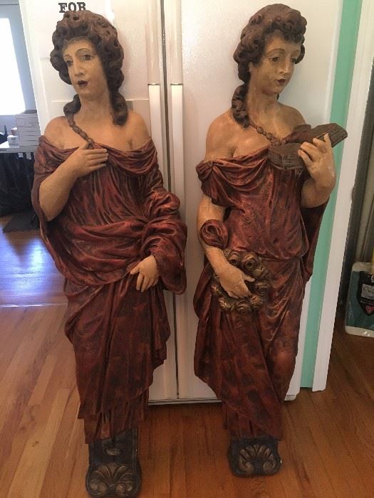Antique pair of composite women. They were originally on either side of a fireplace in a grand mansion in Chicago. Unique and interesting!
