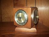 Wood clock, thermometer, and weather cube