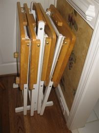 set of four TV tray tables with stand