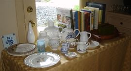 Antique Buffalo Pottery plate, cream pitcher collection, cookbooks