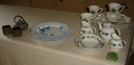 Limoges "Nesting" plates, cast iron Japanese tea pot, Nikko "Christmastime" china, Royal Doulton china