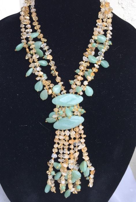 Lariat style Jade and Crystal necklace