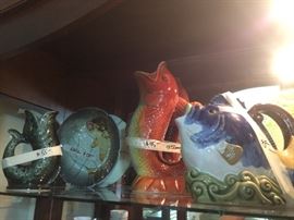 fabulus collection of majolica plates & "gurgling pitchers"