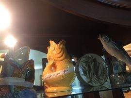 fabulous collection of majolica plates & "gurgling pitchers"