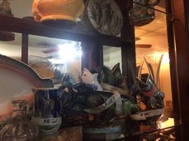 fabulus collection of majolica plates and "gurgling pitchers"