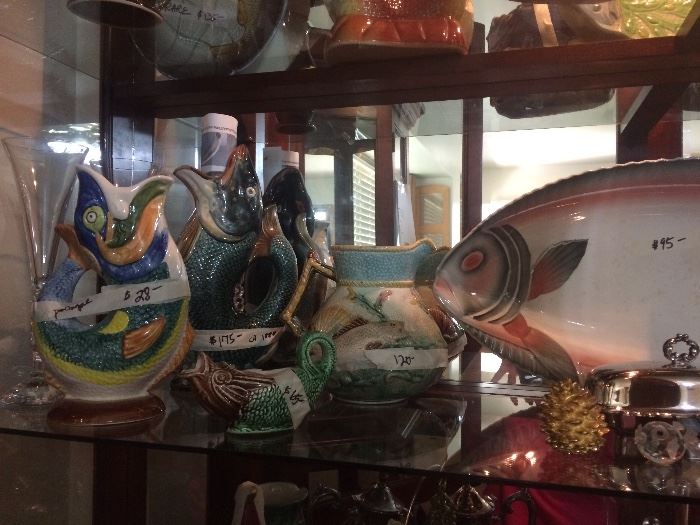 fabulous collection f plates and "gurgling pitchers"