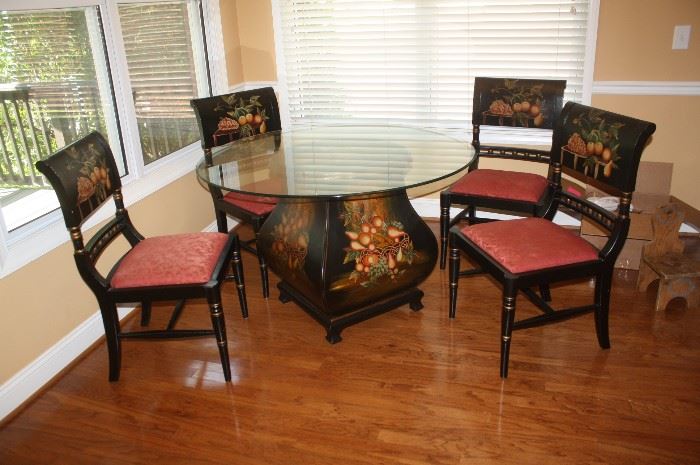 Beautiful breakfast glass top table and 4 chairs Table is 48" wide