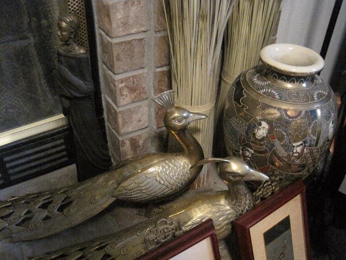 Brass Peacocks. Satsuma Vase. Treasures from world travels.
