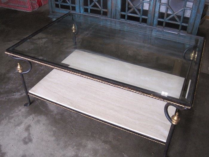 Marble and glass Hollywood Regency coffee table.