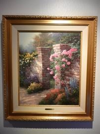 Signed & Framed Thomas Kinkade, The Rose Garden,   The Rose Collection I,  Limited Edition on Canvas, 304/2950, comes with certificate.