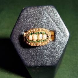 Pearl, Opal & Emerald ring set in gold