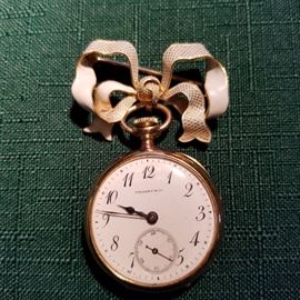 Tiffany & Co. 14K Ladies' pocket watch on pin. 