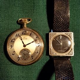 Omega open face pocket watch, Longines diamond wrist watch