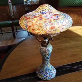 Millefiori glass lamp with mushroom shade, boudoir size.  Sweet!