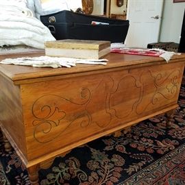 Incised carved cedar chest.