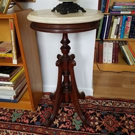 Victorian walnut stand with white marble top