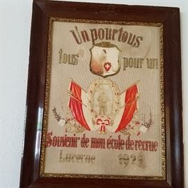Swiss military stitched souvenir.  Note faded photo of soldier in center