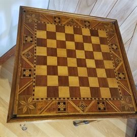 Top of Folk Marquetry table with checkerboard top
