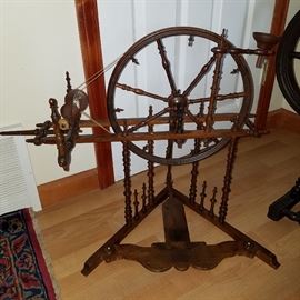Ornately turned spinning wheel, probably Swiss