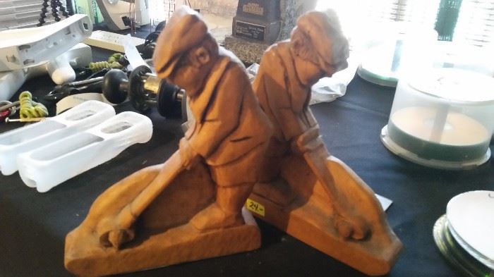 Hand carved wood bookends