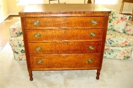 Sheraton period tiger maple chest of drawers. C-1820, replaced brasses.