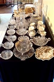 Silver overlay, cut glass set of china and etc.