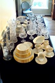 Set of Lenox china, cut glass and other items.