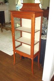Antique cherry wood string inlaid curio cabinet.