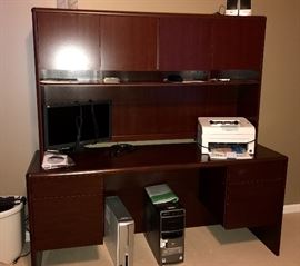 Bush Credenza, cherry finish and Bush Hutch with Cherry Finish - printers, monitor, pc, and there will be office items...
