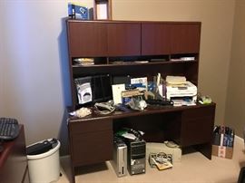 Office supplies and Bush Credenza, Bush Hutch - Laser printers, shedder, flat screen monitor, CPUs, biners, keyboards (wired and wireless), stationary 