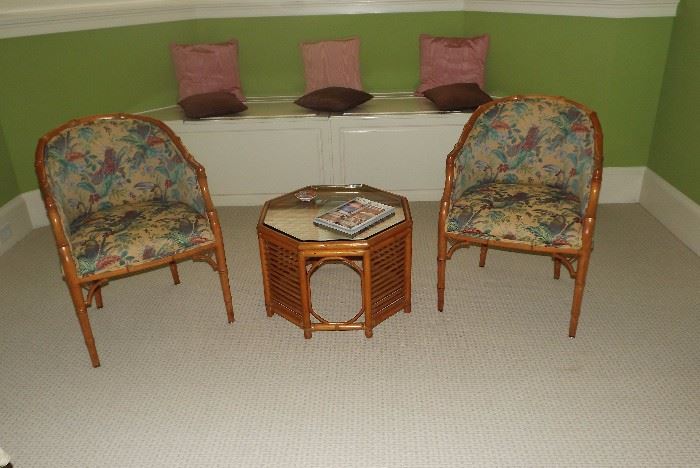 Vintage cane chairs (2) and table