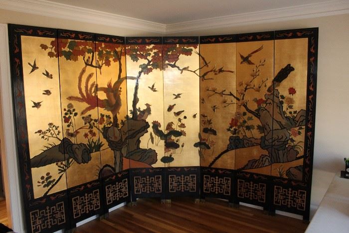 Stunning 8-Panel Room Divider with gold leaf accent
