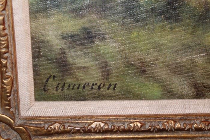Detail of the signature: Pastoral oil on canvas by Cumeron