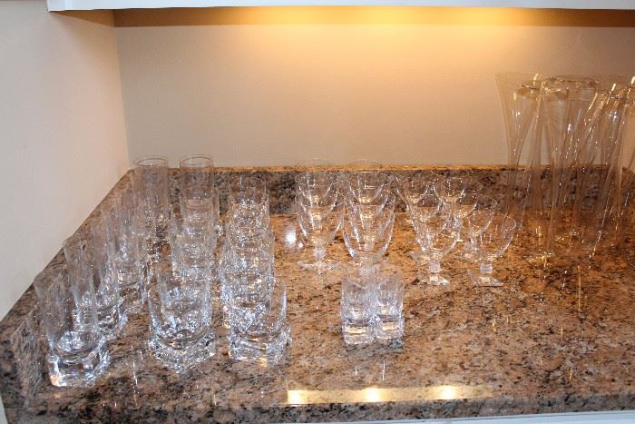 Villeroy & Boch iced-tea tumblers, rocks glasses and shooters. Lalique crystal sherry glasses