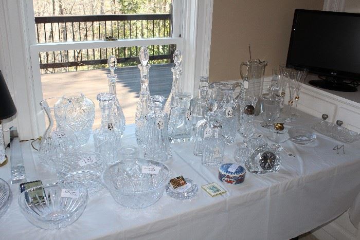 Cut crystal bowls, decanters, dishes, etc.