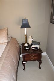 Henkel Harris mahogany nightstand, candlestick lamp (2 available of each)