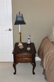 Henkel Harris mahogany nightstand, candlestick lamp (2 available of each)